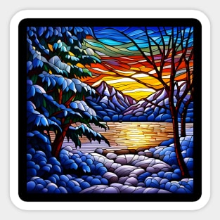 Stained Glass Snowy Winter Scene Sticker